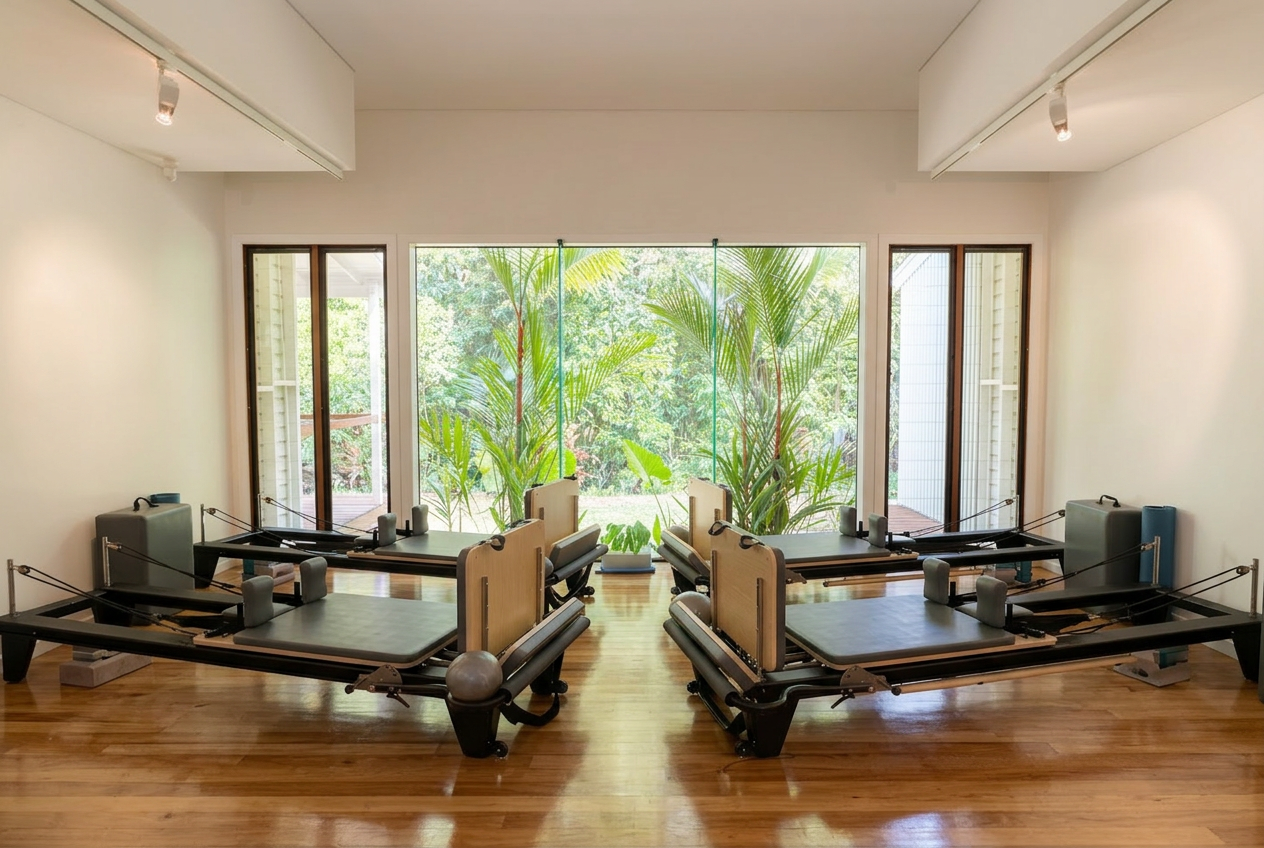 Light-filled pilates studio overlooking Trinity Beach